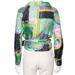 Versace Multicolored Baroque Patchwork Print Silk Cropped Top S For Women -Versace Official Website luxury women versace used clothes p582439 009
