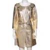 Versace Gold Crocodile Leather Cut-Out Sleeve Detailed Belted Coat M For Women