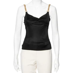 Versace Black Jersey Chain Strap Detailed Top S For Women