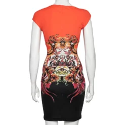 Versace Orange & Black Printed Jersey Sleeveless Short Dress S For Women -Versace Official Website luxury women versace used clothes p592326 004