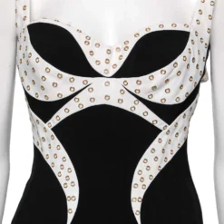 Versace Black Crepe Contrast Paneled Eyelet Studded Maxi Dress S For Women -Versace Official Website luxury women versace used clothes p596291 004