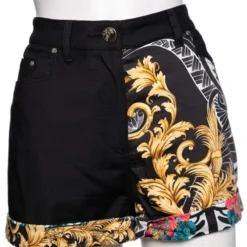 Versace Black Printed Cotton High Waisted Shorts M For Women -Versace Official Website luxury women versace used clothes p598242 1646032667 003