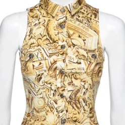 Versace Yellow Printed Cotton Button Front Sleeveless Dress S For Women -Versace Official Website luxury women versace used clothes p600011 008