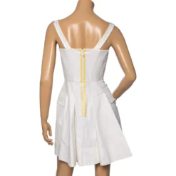 Versace Off White Cotton Dress Pleated Corset Dress S For Women -Versace Official Website luxury women versace used clothes p601740 004