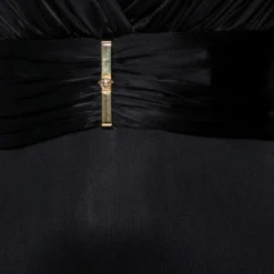 Versace Black Jersey Deep V-Neck Belted Dress S For Women -Versace Official Website luxury women versace used clothes p601745 003