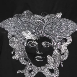 Versace Black Medusa Head Embroidered Cotton T-Shirt S For Women -Versace Official Website luxury women versace used clothes p613011 007