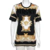 Versace Black & Gold Crystal Logo Medusa Renaissance Printed Cotton Top L For Women