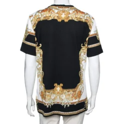 Versace Black & Gold Crystal Logo Medusa Renaissance Printed Cotton Top L For Women -Versace Official Website luxury women versace used clothes p613883 008