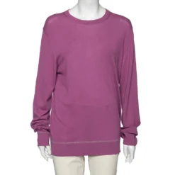 Versace Purple Knit Greca Detailed Long Sleeve Sweater XL For Women