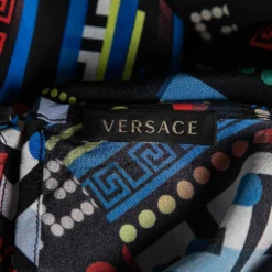 Versace Multicolor La Greca Printed Silk Crew Neck Short Sleeve Blouse M For Women -Versace Official Website luxury women versace used clothes p617459 001
