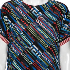 Versace Multicolor La Greca Printed Silk Crew Neck Short Sleeve Blouse M For Women -Versace Official Website luxury women versace used clothes p617459 002