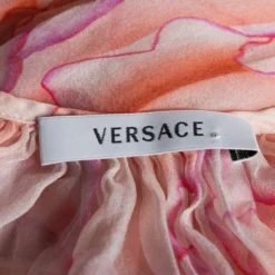 Versace Orange Rose Printed Silk Button Front Long Sleeve Blouse S For Women -Versace Official Website luxury women versace used clothes p617756 003