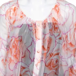 Versace Orange Rose Printed Silk Button Front Long Sleeve Blouse S For Women -Versace Official Website luxury women versace used clothes p617756 005