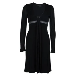 Versace Black Pleated Long Sleeve Dress S For Women
