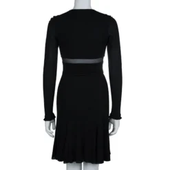 Versace Black Pleated Long Sleeve Dress S For Women -Versace Official Website luxury women versace used clothes p61932 003