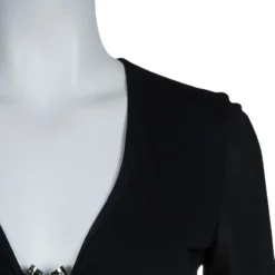 Versace Black Pleated Long Sleeve Dress S For Women -Versace Official Website luxury women versace used clothes p61932 004