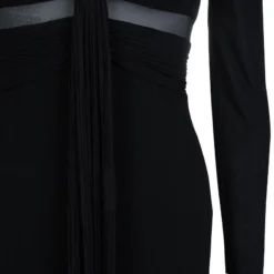 Versace Black Pleated Long Sleeve Dress S For Women -Versace Official Website luxury women versace used clothes p61932 007