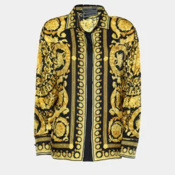 Versace Black & Gold Barocco Print Silk Shirt S For Women