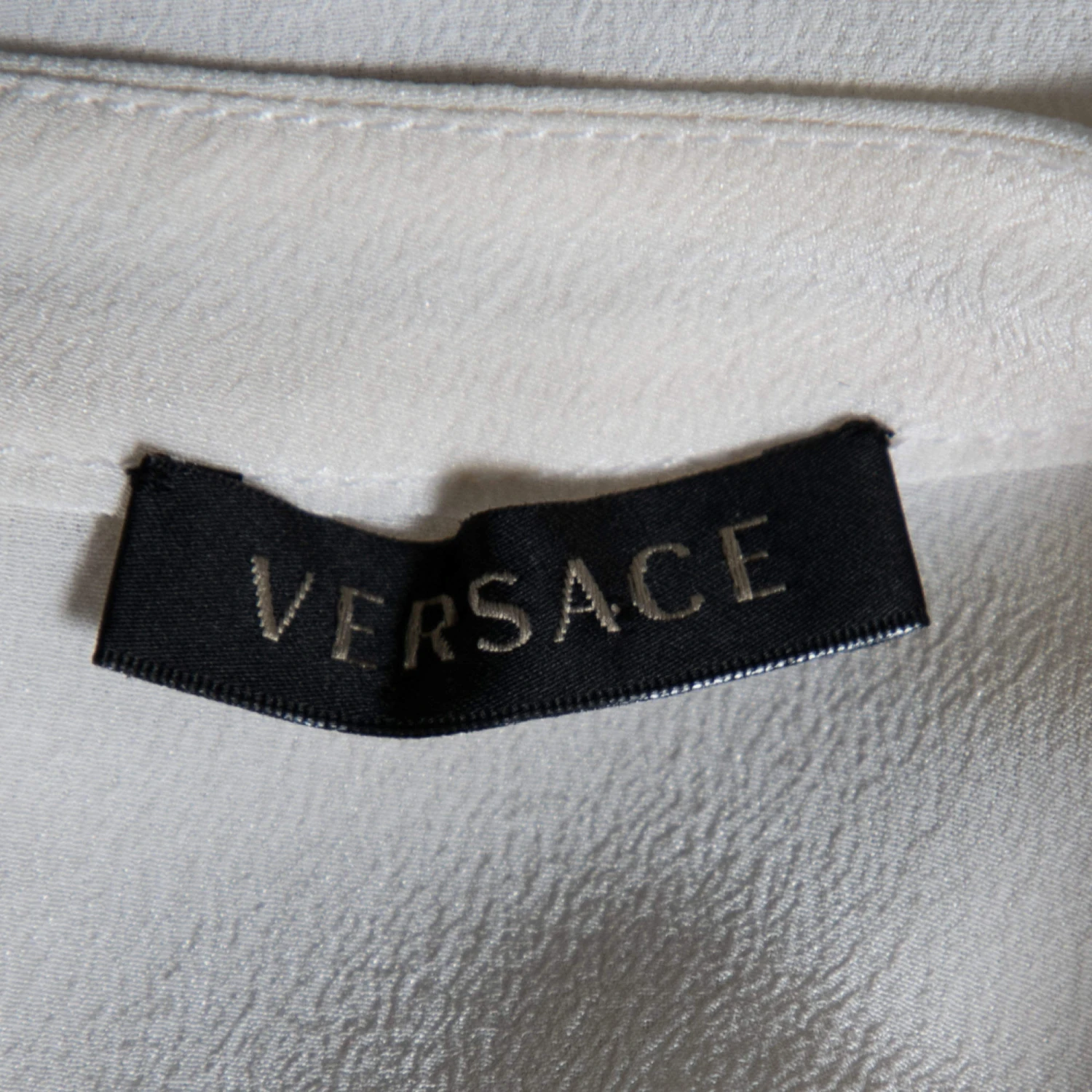 Versace Cream Silk Logo Embroidered And Embellished Blouse S For Women 5 Versace Cream Silk Logo Embroidered And Embellished Blouse S For Women - Image 5