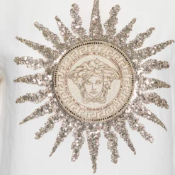 Versace Cream Silk Logo Embroidered And Embellished Blouse S For Women 9 Versace Cream Silk Logo Embroidered And Embellished Blouse S For Women -Versace Official Website luxury women versace used clothes p632727 006