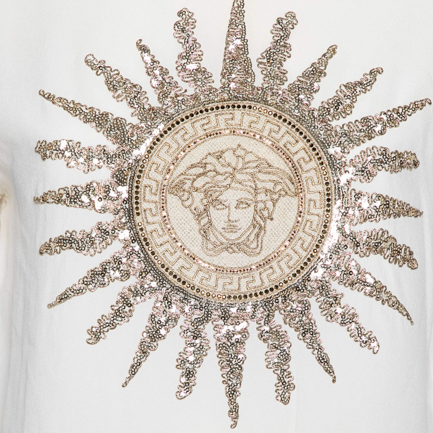 Versace Cream Silk Logo Embroidered And Embellished Blouse S For Women 3 Versace Cream Silk Logo Embroidered And Embellished Blouse S For Women - Image 3