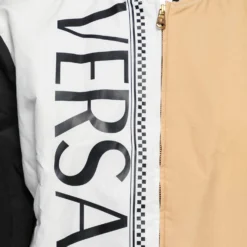 Versace Tricolor Logo Printed Synthetic Zip Front Bomber Jacket M For Women -Versace Official Website luxury women versace used clothes p641067 007