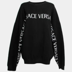 Versace Black Intarsia Logo Knit Long Sleeve Jumper XXXXL For Women