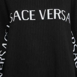 Versace Black Intarsia Logo Knit Long Sleeve Jumper XXXXL For Women -Versace Official Website luxury women versace used clothes p645801 007