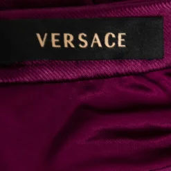 Versace Dark Purple Satin Halter Neck Mini Dress M For Women -Versace Official Website luxury women versace used clothes p646369 007