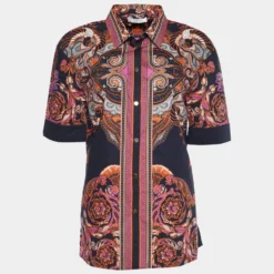 Versace Black Paisley Print Poplin Button Front Shirt M For Women