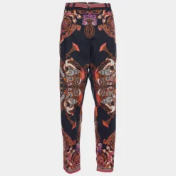 Versace Collection Black Paisley Print Poplin Tapered Trousers L For Women