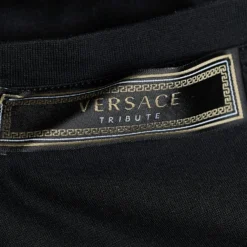 Versace Tribute Black Jersey Metallic Logo Print T-Shirt M For Women -Versace Official Website luxury women versace used clothes p656023 002