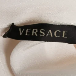 Versace Cream Silk Neck Tie Detail Sleeveless Blouse M For Women -Versace Official Website luxury women versace used clothes p661692 006