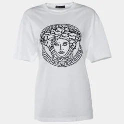 Versace White Jersey Medusa Sequined Round Neck T-Shirt XL For Women