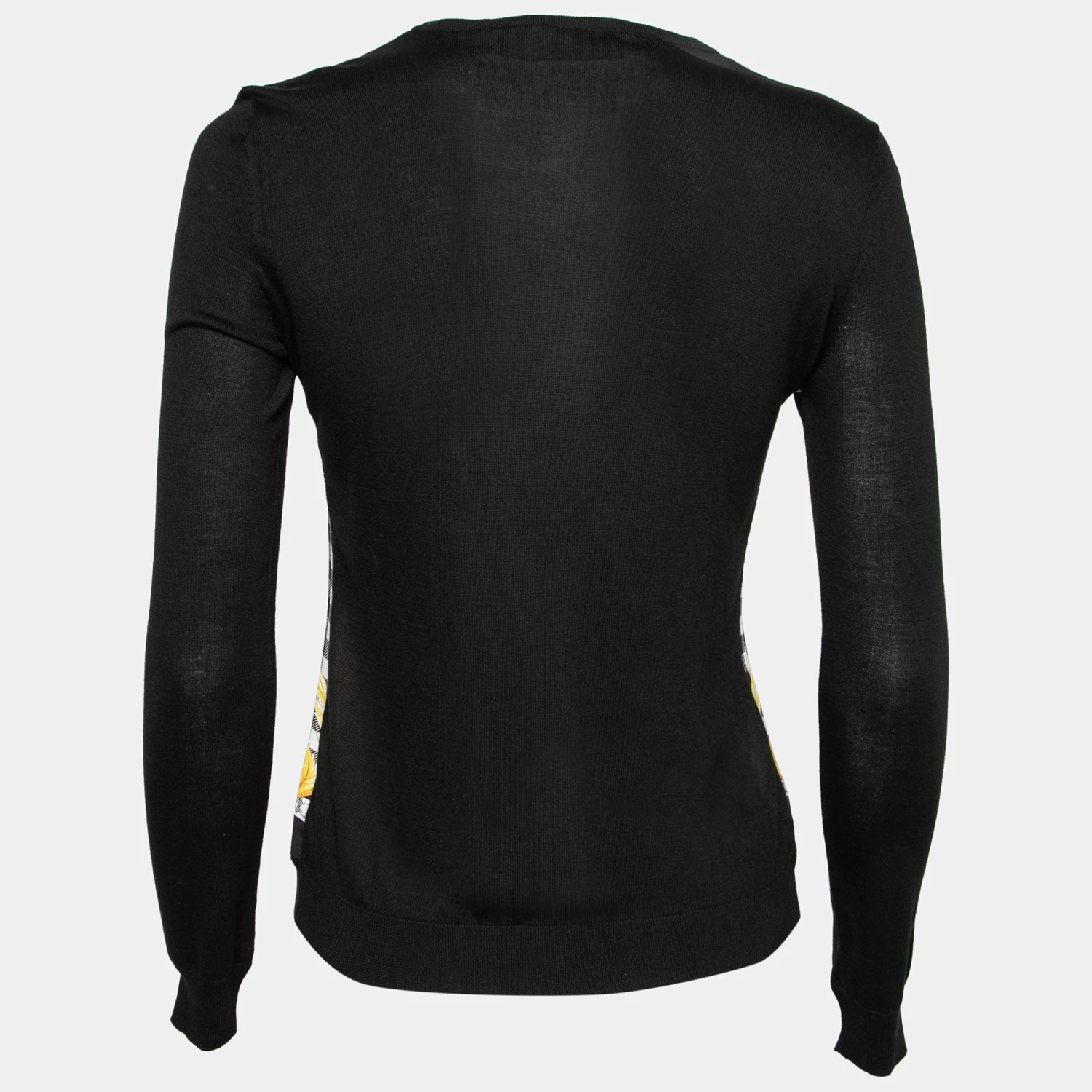 Versace Black Baroque Print Silk & Wool Button Front Cardigan S For Women 2 Versace Black Baroque Print Silk & Wool Button Front Cardigan S For Women - Image 2