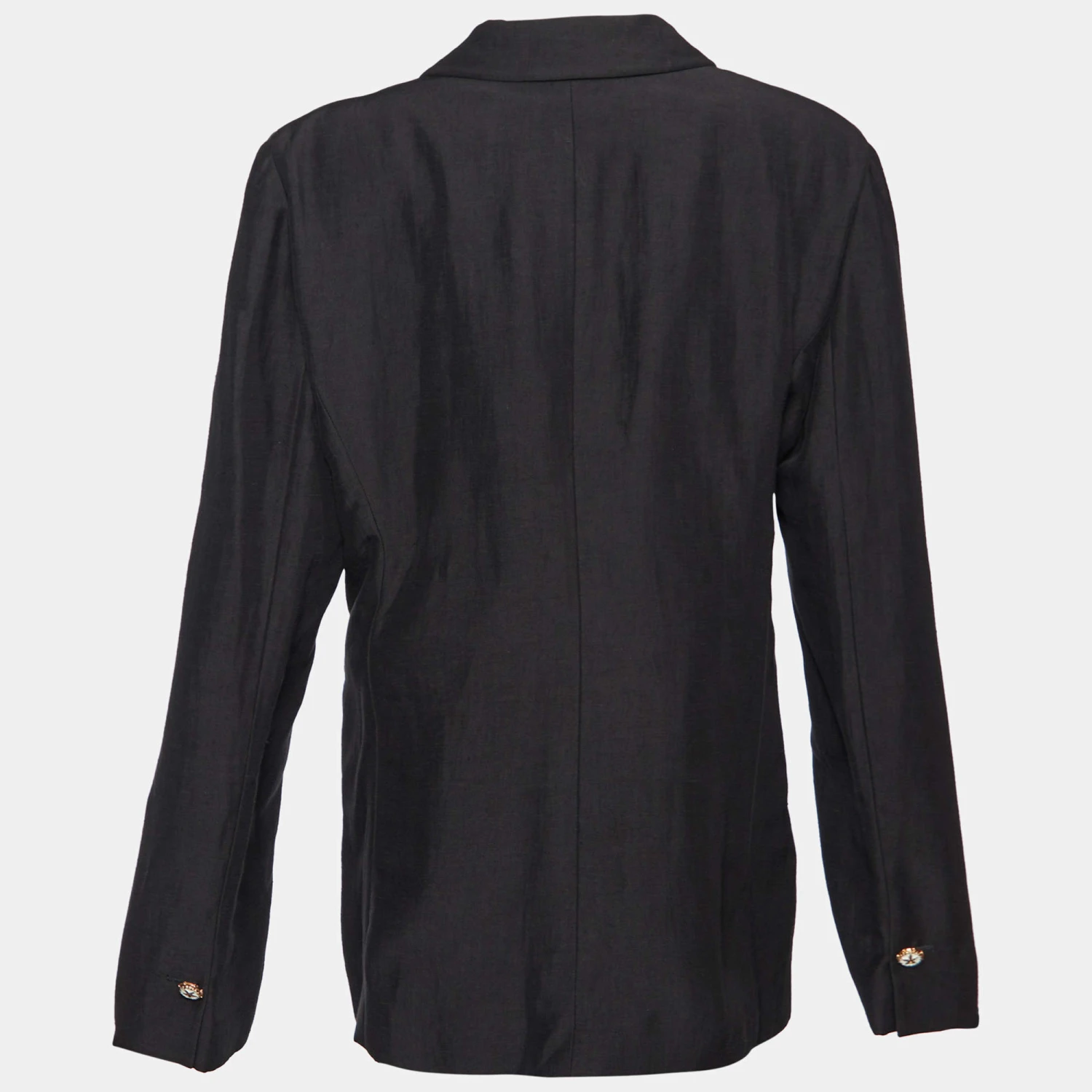 Versace Black Linen Blend Single Buttoned Blazer L For Women 2 Versace Black Linen Blend Single Buttoned Blazer L For Women - Image 2