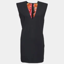 Versace Black Crepe Power Shoulder Mini Dress M For Women