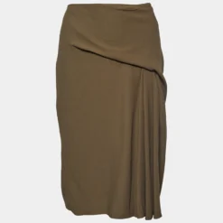 Versace Moss Green Crepe Draped Knee-Length Skirt S For Women