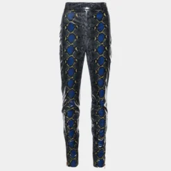 Versace Grey Snakeskin Print Coated Knit Leggings M For Women