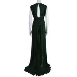 Versace Collection Green Ruched Zip Detailed Sleeveless Gown XL For Women -Versace Official Website luxury women versace used clothes p76320 003