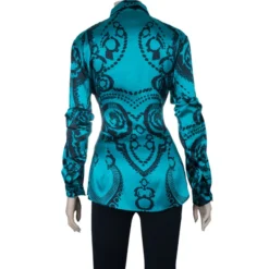 Versace Green Pixel Printed Silk Shirt L For Women -Versace Official Website luxury women versace used clothes p7906 003