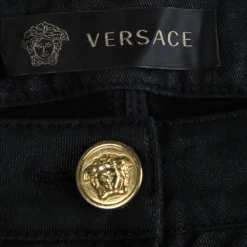 Versace Black Knit Denim Panel Detail Skinny Jeans M For Women -Versace Official Website luxury women versace used clothes p88551 0004