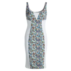 Versace White Floral Print Contrast Panel Detail Sleeveless Dress S For Women