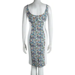 Versace White Floral Print Contrast Panel Detail Sleeveless Dress S For Women -Versace Official Website luxury women versace used clothes p88554 003