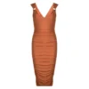 Versace Orange Ruched Sleeveless V- Neck Dress S For Women