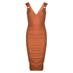 Versace Orange Ruched Sleeveless V- Neck Dress S For Women