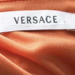 Versace Orange Ruched Sleeveless V- Neck Dress S For Women -Versace Official Website luxury women versace used clothes p92616 005