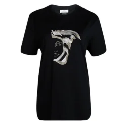 Versace Collection Black Medusa Logo Embroidered Short Sleeve T-Shirt L For Women