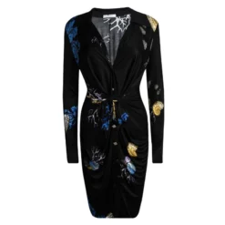 Versace Collection Black Printed Tie Detail Long Sleeve Shirt Dress M For Women