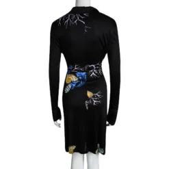 Versace Collection Black Printed Tie Detail Long Sleeve Shirt Dress M For Women -Versace Official Website luxury women versace used clothes p93563 003